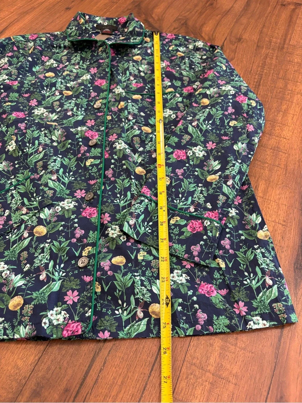 J. Crew Cotton Poplin Lounge Top Navy Green Floral Button Front PajamasXXS NWT